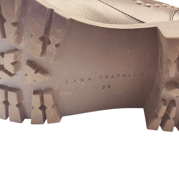 ZARA Studded Combat Moto Ankle Boots Black Slip On Faux Leather  EU39/US 8-8.5 - Picture 7 of 9